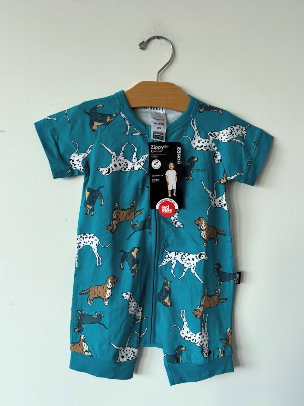 Bonds Teal Baby Romper with Dog Print